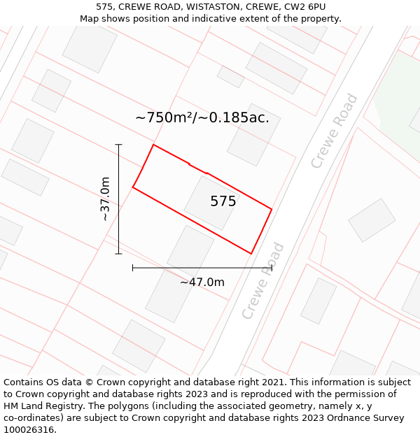 575, CREWE ROAD, WISTASTON, CREWE, CW2 6PU: Plot and title map