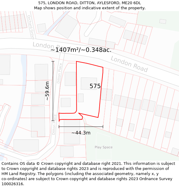 575, LONDON ROAD, DITTON, AYLESFORD, ME20 6DL: Plot and title map