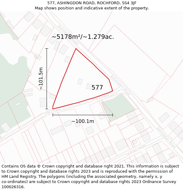 577, ASHINGDON ROAD, ROCHFORD, SS4 3JF: Plot and title map