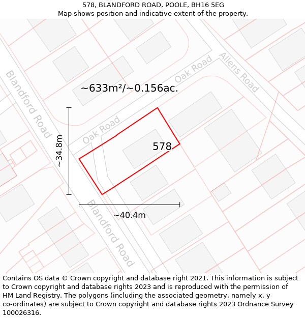 578, BLANDFORD ROAD, POOLE, BH16 5EG: Plot and title map