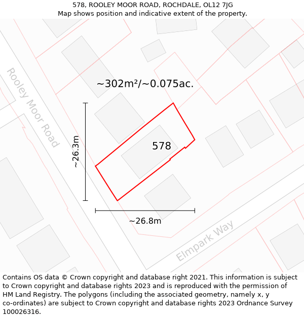 578, ROOLEY MOOR ROAD, ROCHDALE, OL12 7JG: Plot and title map