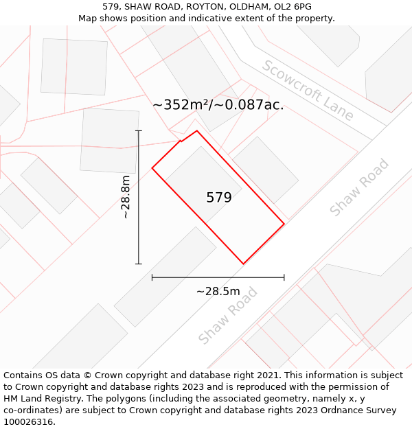 579, SHAW ROAD, ROYTON, OLDHAM, OL2 6PG: Plot and title map