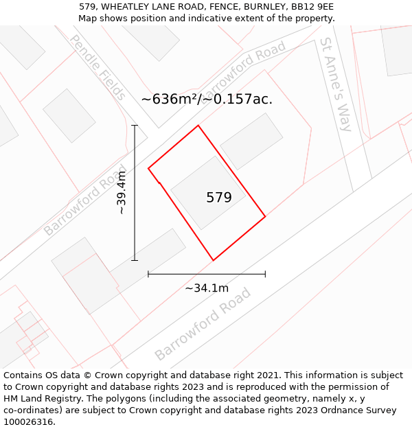 579, WHEATLEY LANE ROAD, FENCE, BURNLEY, BB12 9EE: Plot and title map