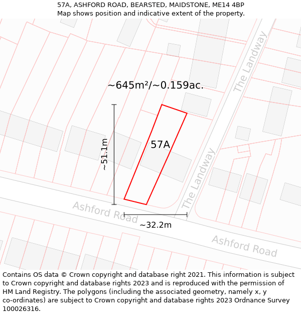 57A, ASHFORD ROAD, BEARSTED, MAIDSTONE, ME14 4BP: Plot and title map