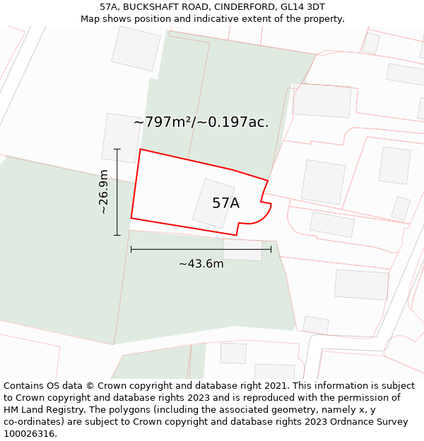 57A, BUCKSHAFT ROAD, CINDERFORD, GL14 3DT: Plot and title map