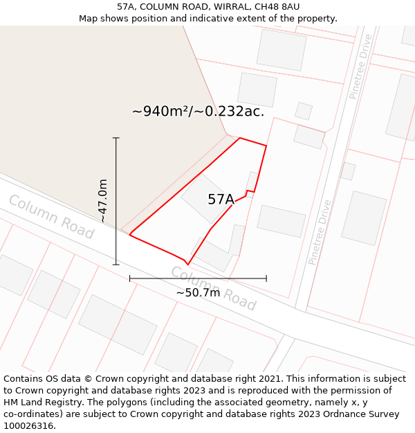 57A, COLUMN ROAD, WIRRAL, CH48 8AU: Plot and title map