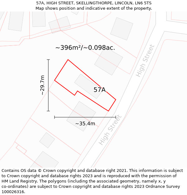 57A, HIGH STREET, SKELLINGTHORPE, LINCOLN, LN6 5TS: Plot and title map