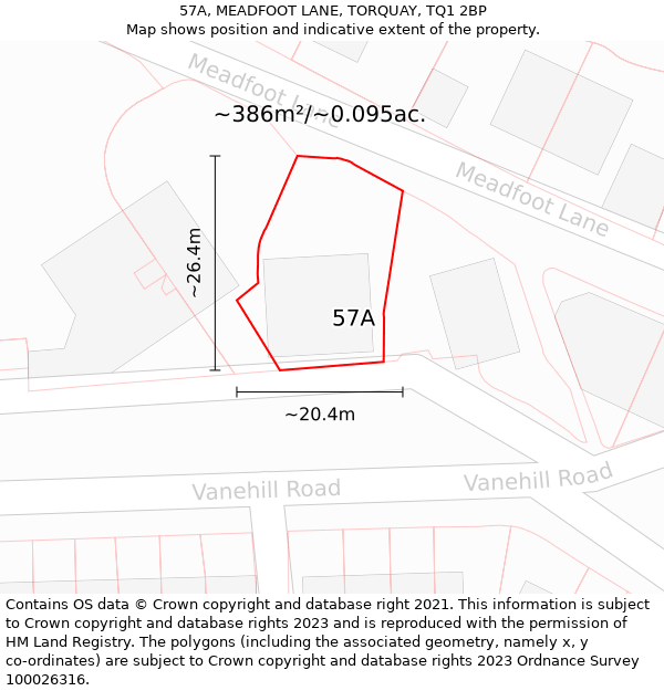 57A, MEADFOOT LANE, TORQUAY, TQ1 2BP: Plot and title map