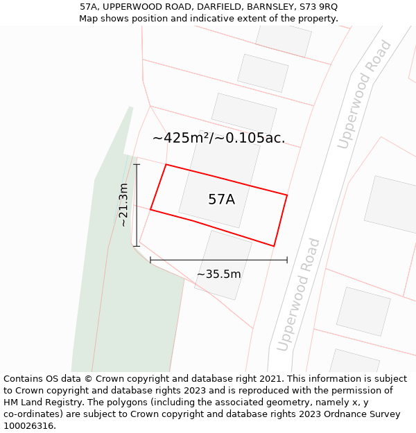 57A, UPPERWOOD ROAD, DARFIELD, BARNSLEY, S73 9RQ: Plot and title map