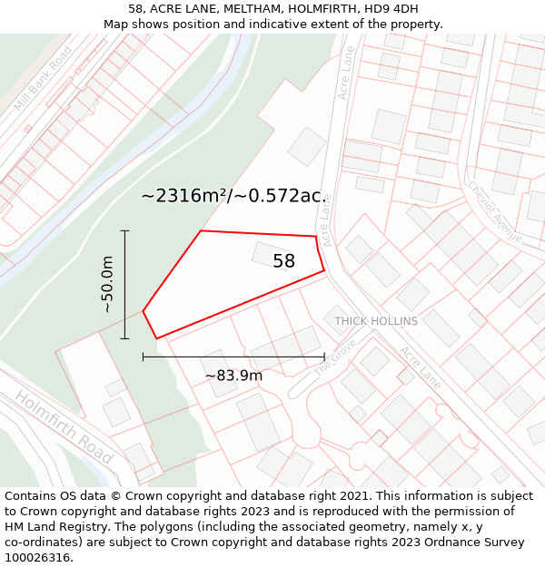 58, ACRE LANE, MELTHAM, HOLMFIRTH, HD9 4DH: Plot and title map
