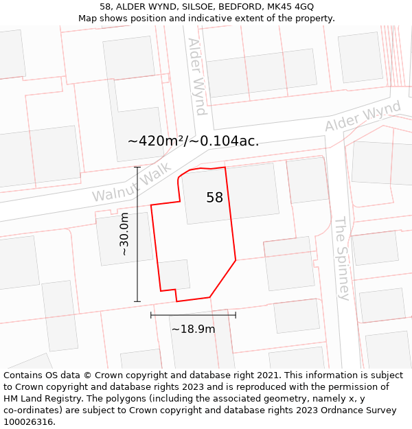 58, ALDER WYND, SILSOE, BEDFORD, MK45 4GQ: Plot and title map