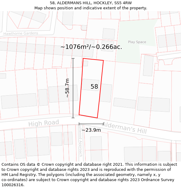 58, ALDERMANS HILL, HOCKLEY, SS5 4RW: Plot and title map