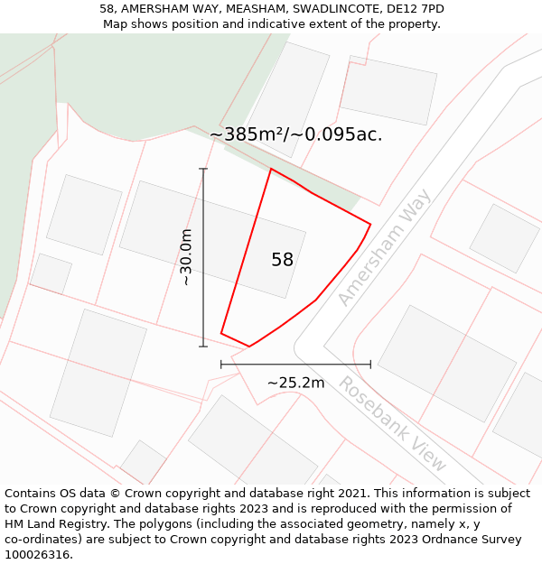 58, AMERSHAM WAY, MEASHAM, SWADLINCOTE, DE12 7PD: Plot and title map