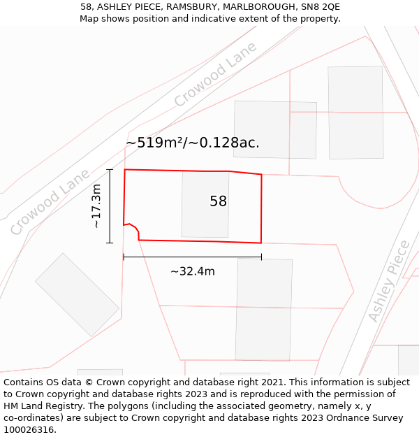 58, ASHLEY PIECE, RAMSBURY, MARLBOROUGH, SN8 2QE: Plot and title map