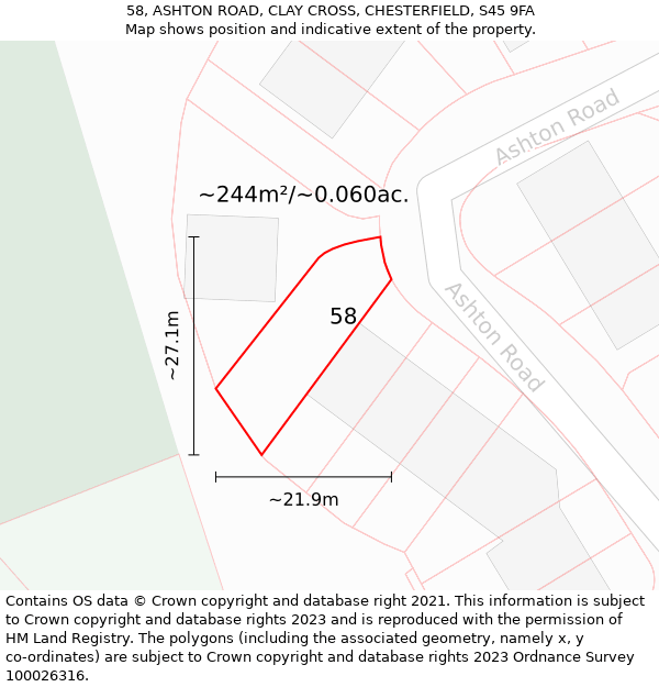 58, ASHTON ROAD, CLAY CROSS, CHESTERFIELD, S45 9FA: Plot and title map