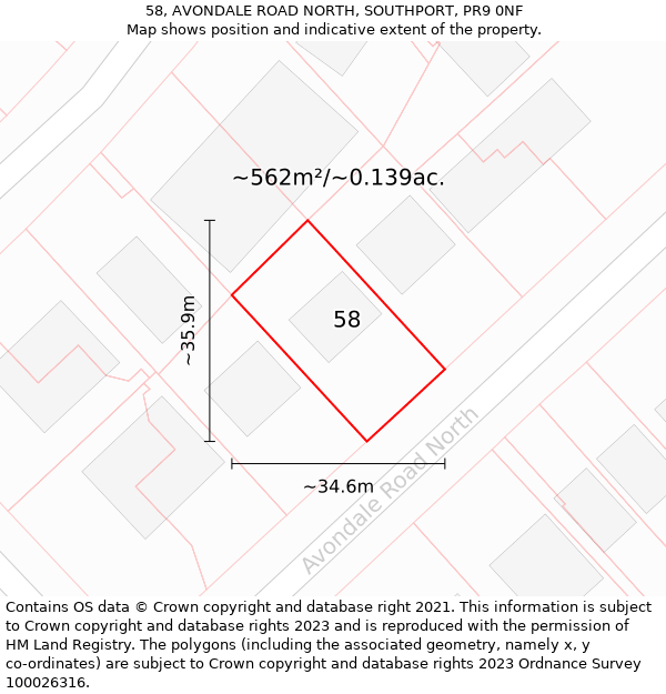 58, AVONDALE ROAD NORTH, SOUTHPORT, PR9 0NF: Plot and title map