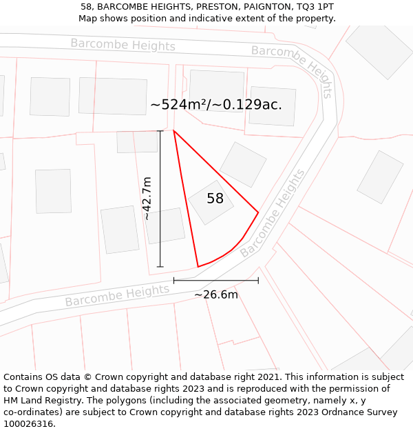 58, BARCOMBE HEIGHTS, PRESTON, PAIGNTON, TQ3 1PT: Plot and title map