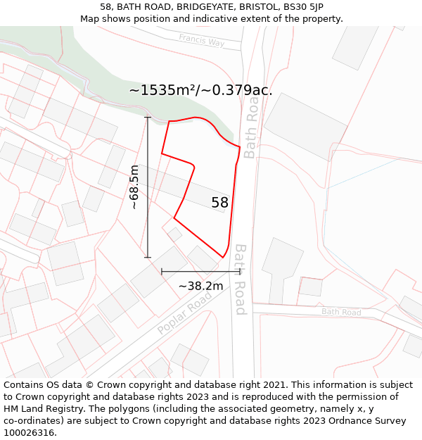 58, BATH ROAD, BRIDGEYATE, BRISTOL, BS30 5JP: Plot and title map