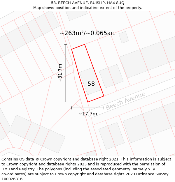 58, BEECH AVENUE, RUISLIP, HA4 8UQ: Plot and title map