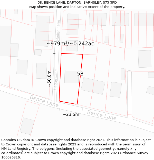 58, BENCE LANE, DARTON, BARNSLEY, S75 5PD: Plot and title map