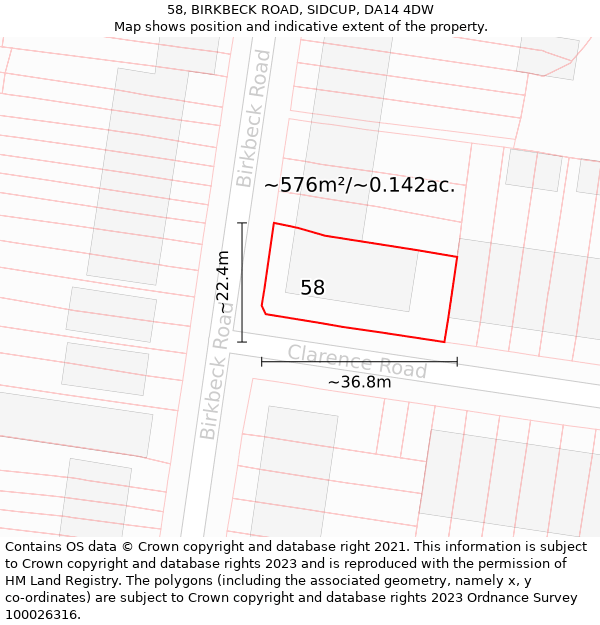 58, BIRKBECK ROAD, SIDCUP, DA14 4DW: Plot and title map