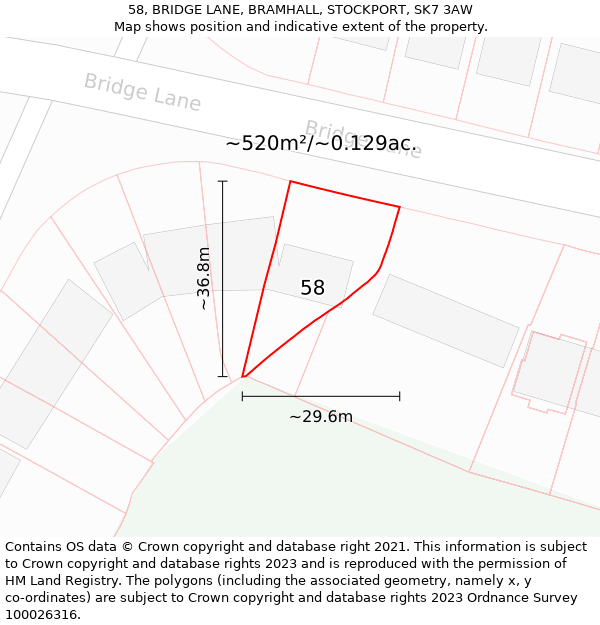 58, BRIDGE LANE, BRAMHALL, STOCKPORT, SK7 3AW: Plot and title map