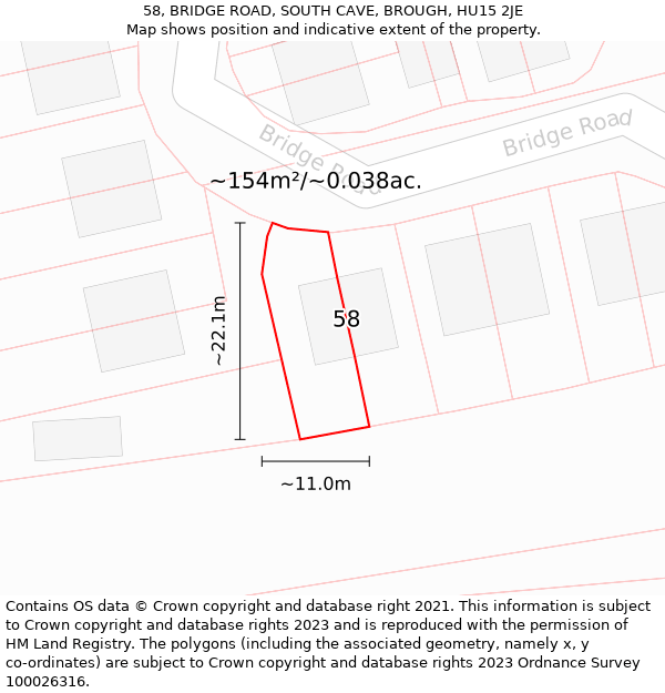 58, BRIDGE ROAD, SOUTH CAVE, BROUGH, HU15 2JE: Plot and title map