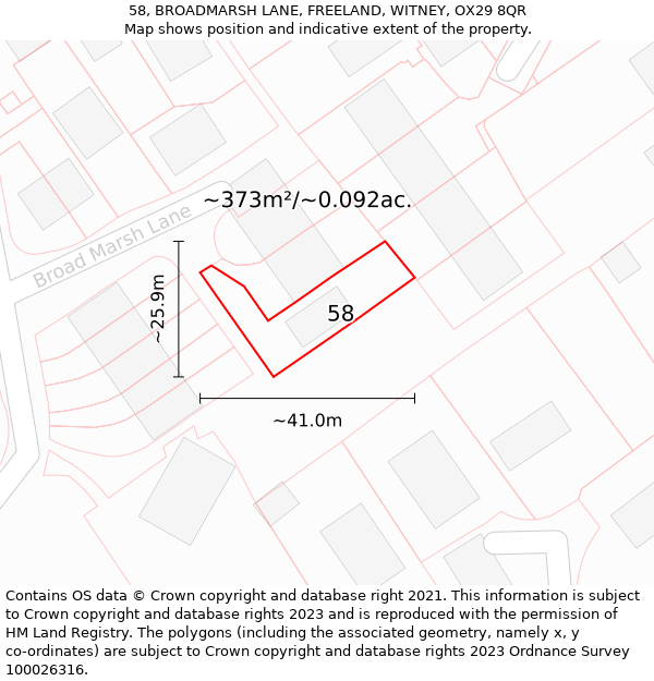 58, BROADMARSH LANE, FREELAND, WITNEY, OX29 8QR: Plot and title map