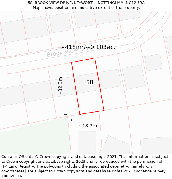 58, BROOK VIEW DRIVE, KEYWORTH, NOTTINGHAM, NG12 5RA: Plot and title map