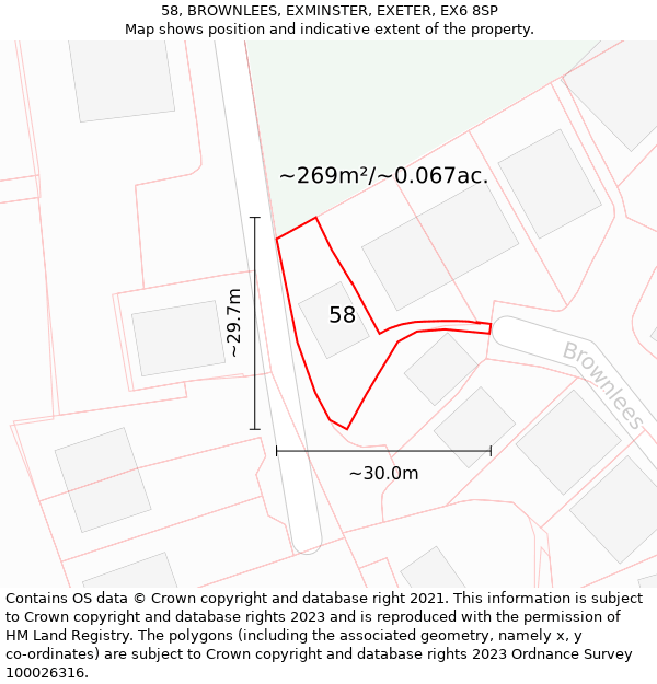 58, BROWNLEES, EXMINSTER, EXETER, EX6 8SP: Plot and title map