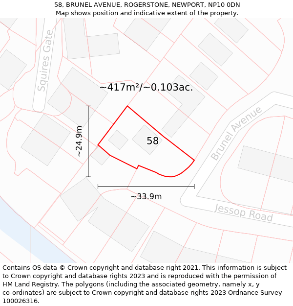 58, BRUNEL AVENUE, ROGERSTONE, NEWPORT, NP10 0DN: Plot and title map