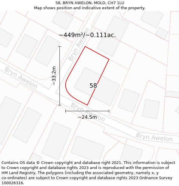 58, BRYN AWELON, MOLD, CH7 1LU: Plot and title map