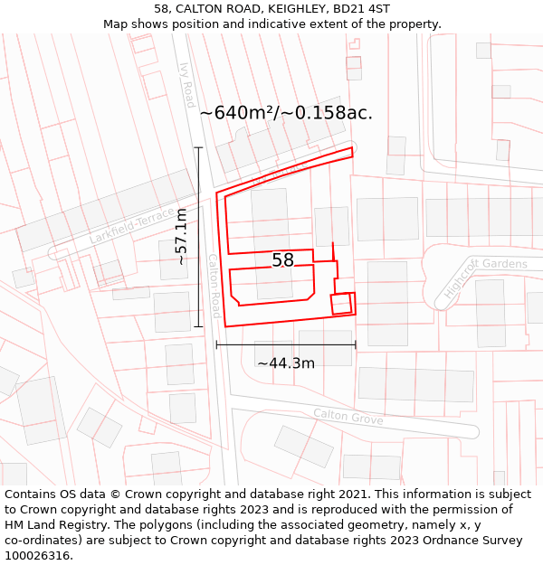 58, CALTON ROAD, KEIGHLEY, BD21 4ST: Plot and title map