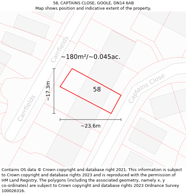 58, CAPTAINS CLOSE, GOOLE, DN14 6AB: Plot and title map