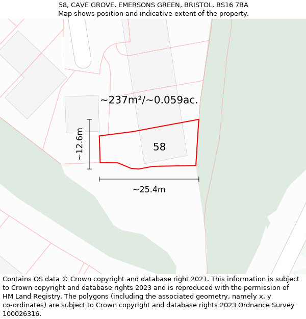 58, CAVE GROVE, EMERSONS GREEN, BRISTOL, BS16 7BA: Plot and title map