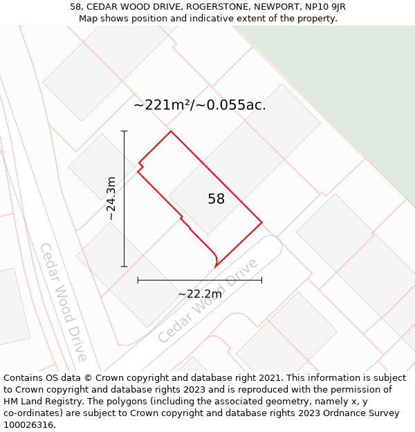 58, CEDAR WOOD DRIVE, ROGERSTONE, NEWPORT, NP10 9JR: Plot and title map