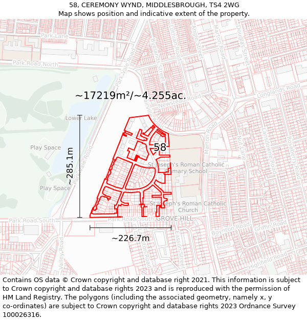 58, CEREMONY WYND, MIDDLESBROUGH, TS4 2WG: Plot and title map