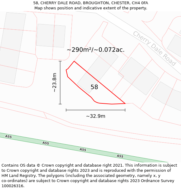 58, CHERRY DALE ROAD, BROUGHTON, CHESTER, CH4 0FA: Plot and title map