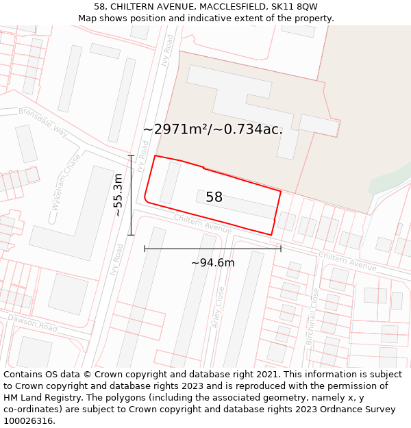 58, CHILTERN AVENUE, MACCLESFIELD, SK11 8QW: Plot and title map