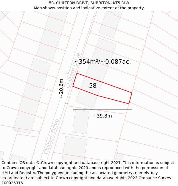 58, CHILTERN DRIVE, SURBITON, KT5 8LW: Plot and title map