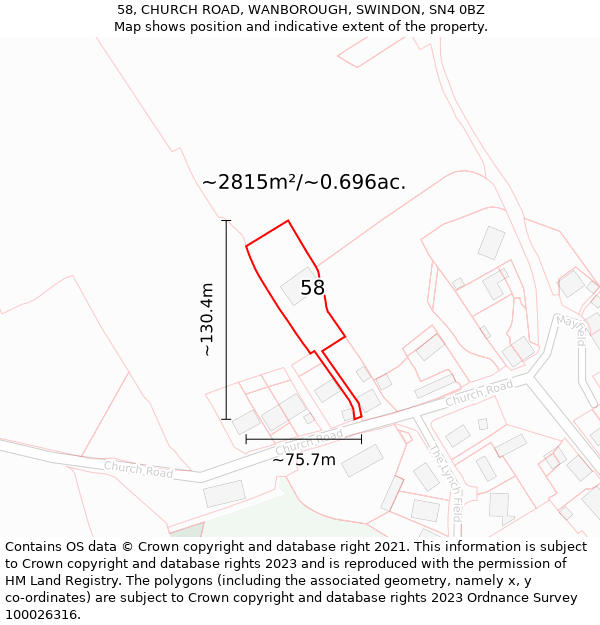 58, CHURCH ROAD, WANBOROUGH, SWINDON, SN4 0BZ: Plot and title map