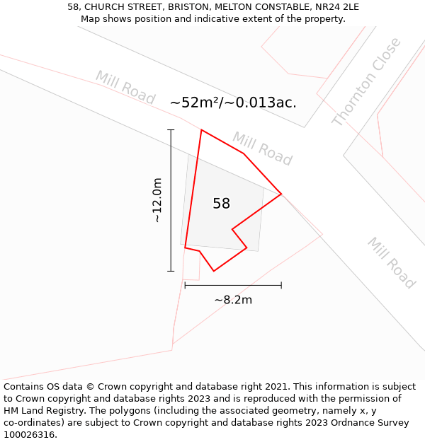 58, CHURCH STREET, BRISTON, MELTON CONSTABLE, NR24 2LE: Plot and title map