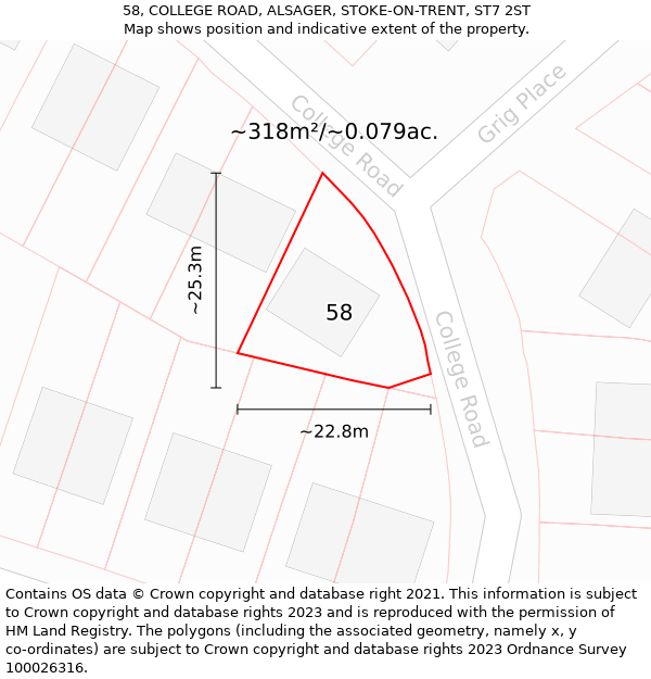 58, COLLEGE ROAD, ALSAGER, STOKE-ON-TRENT, ST7 2ST: Plot and title map