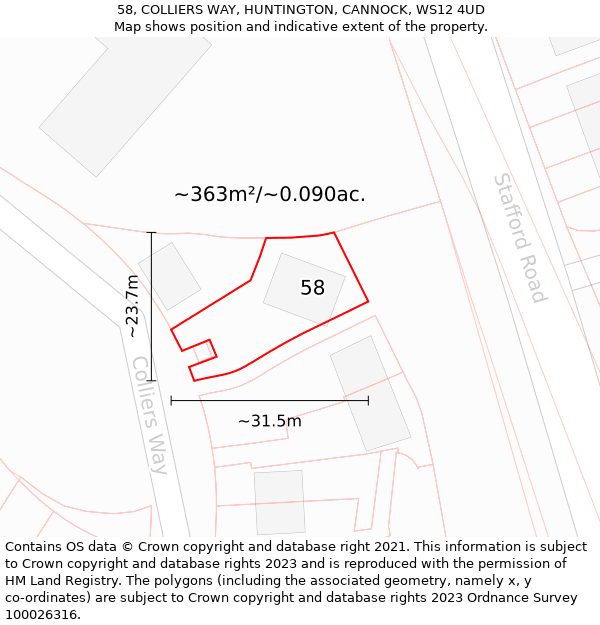 58, COLLIERS WAY, HUNTINGTON, CANNOCK, WS12 4UD: Plot and title map