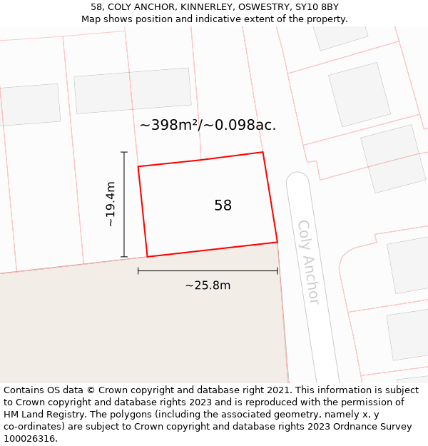 58, COLY ANCHOR, KINNERLEY, OSWESTRY, SY10 8BY: Plot and title map