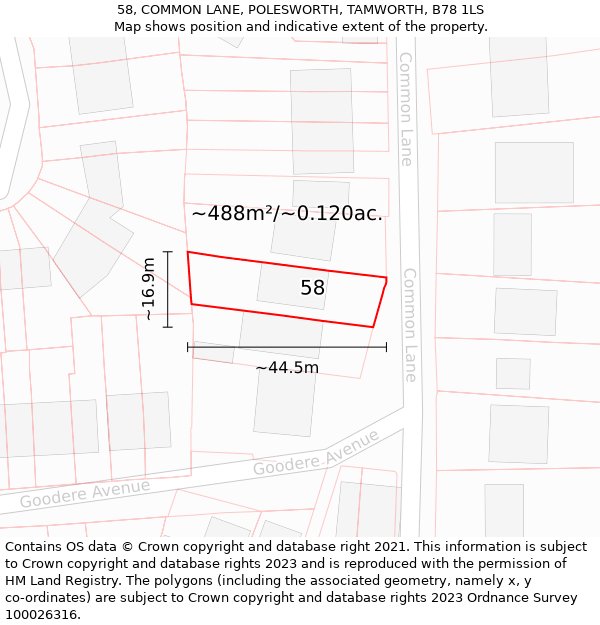 58, COMMON LANE, POLESWORTH, TAMWORTH, B78 1LS: Plot and title map