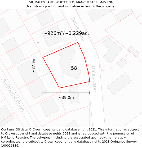 58, DALES LANE, WHITEFIELD, MANCHESTER, M45 7NN: Plot and title map