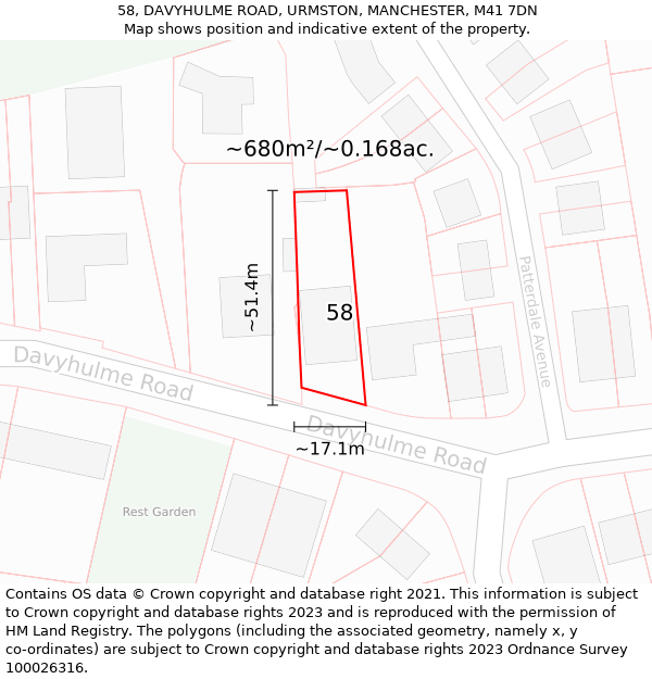 58, DAVYHULME ROAD, URMSTON, MANCHESTER, M41 7DN: Plot and title map