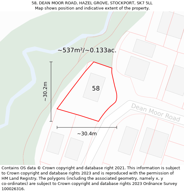 58, DEAN MOOR ROAD, HAZEL GROVE, STOCKPORT, SK7 5LL: Plot and title map