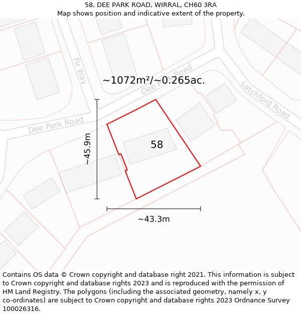 58, DEE PARK ROAD, WIRRAL, CH60 3RA: Plot and title map